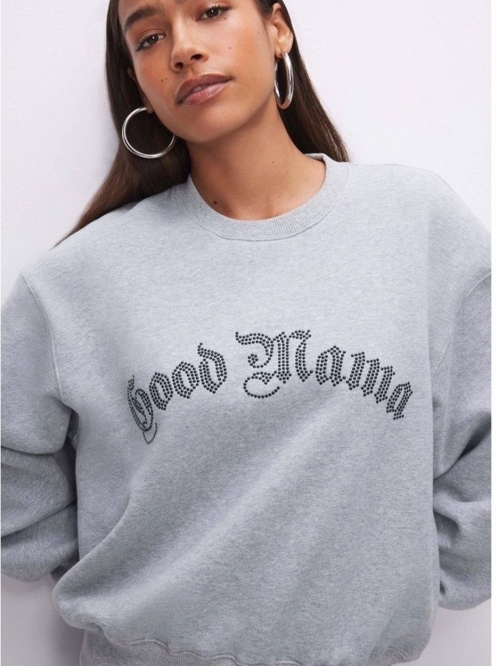 Good American Light Gray 'Good Mama' Crewneck Sweatshirt